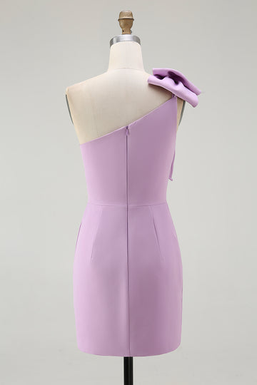 Lilac One Shoulder Bodycon Short Homecoming Dress with Bow
